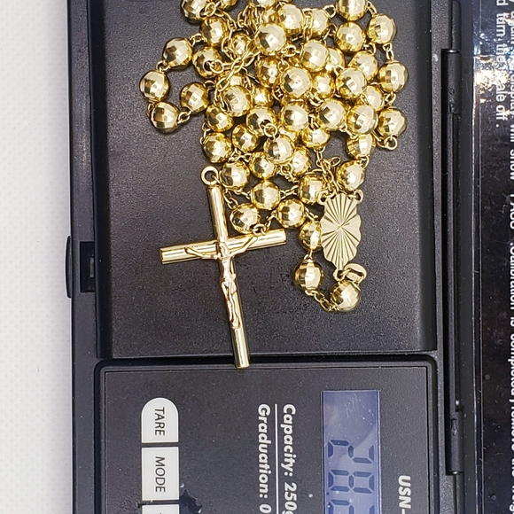 14K Solid Gold 6mm Bead Ball Rosary Necklace 26" Guadalupe Rosario Collar Oro - Picture 7 of 16